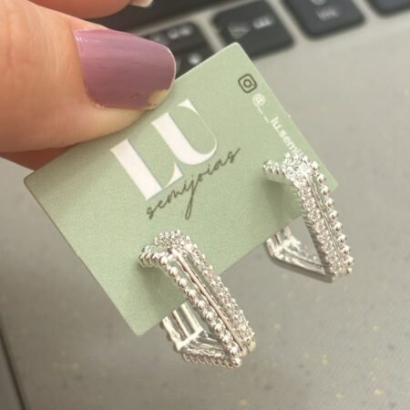 B.P argola quadrada 3 fileiras com zirc. e pipoquinha