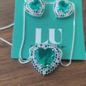 Conj.P coração esmeralda zirc. color