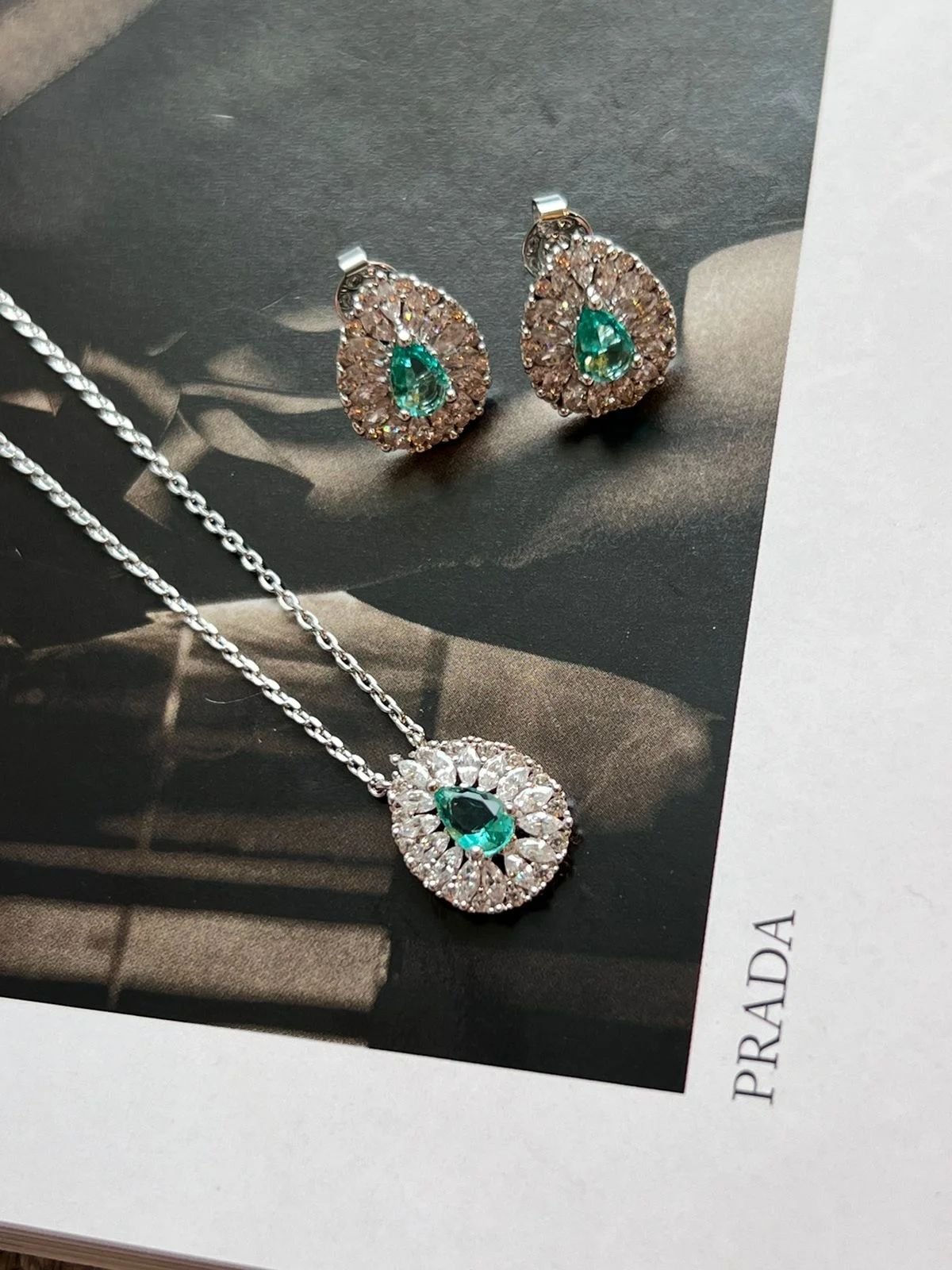 Conj.P duplo zirc. turmalina e topazio azul