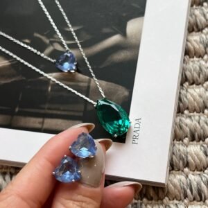 Conj. P coração cristal e agua marinha