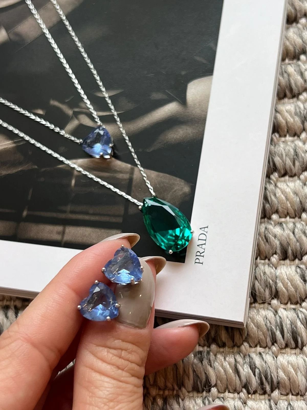 Conj. P coração cristal e agua marinha