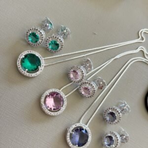 Conj.P redondo zirc. crav. (pedra rosa , roxo e aqua)