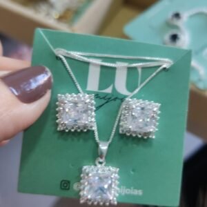Conj. P quadrado cristal zirc. crav.