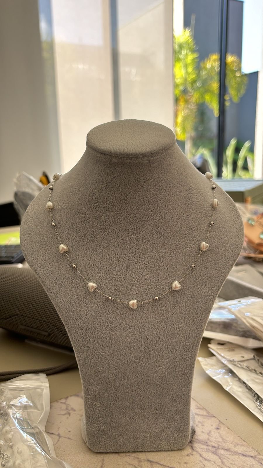 C.R perola coração e esferas ródio