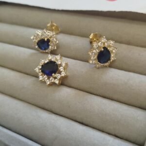 Conj. O. gota azul com cristal e zirc. crav.