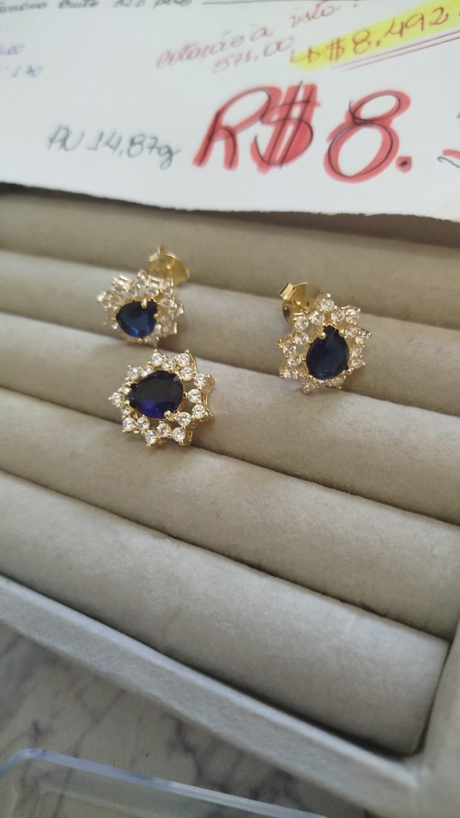 Conj. O. gota azul com cristal e zirc. crav.