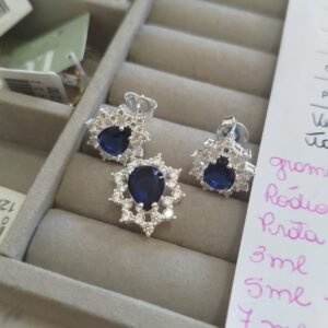 Conj. P. gota azul com cristal e zirc. crav.
