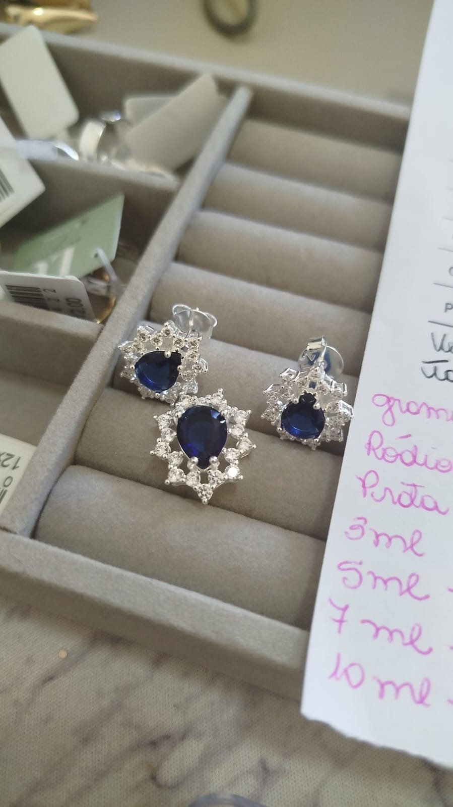 Conj. P. gota azul com cristal e zirc. crav.