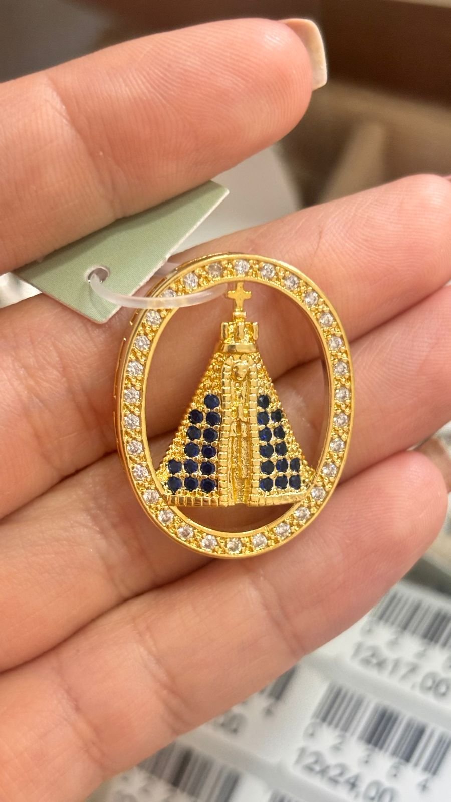 M.O N.Sra. manto azul em mandala vazada com zirc. crav.